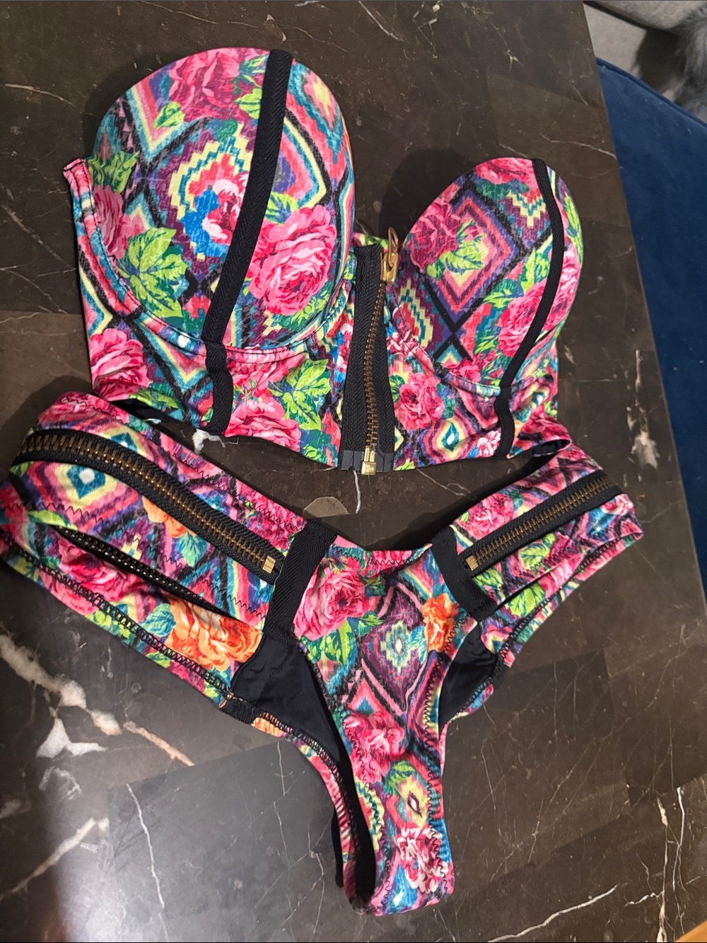 Beach Bunny Multicolor Floral Zip-Front Bikini Set